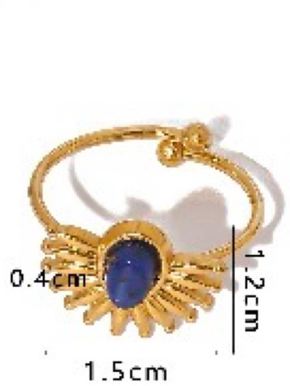 18k Gold plated Sunburst adjustable Ring with Blue Stone